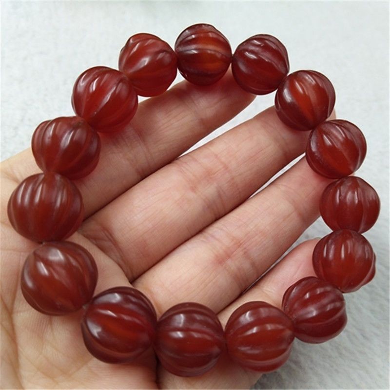 Natural Red Agate Pumpkin Bead Bracelet 16mm Matte Unisex Jewelry