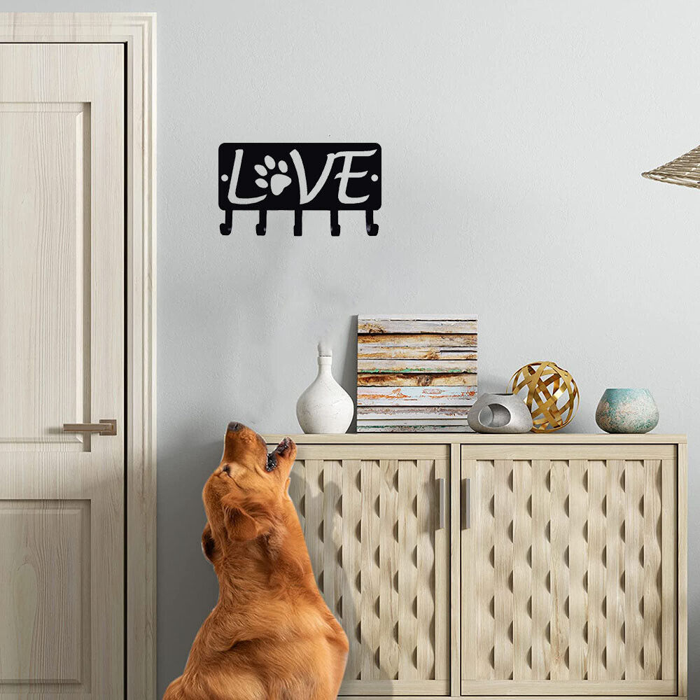 Love with Dog Paw #2 Key Rack Hanger & Dog Leash Organizer Metal Wall Art