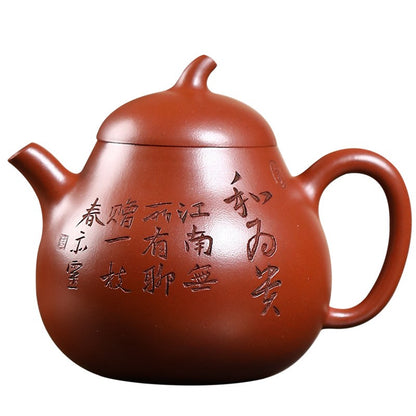 Full Handmade Tea Pot Chinese Character Carved Kungfu Master Pot Marked China