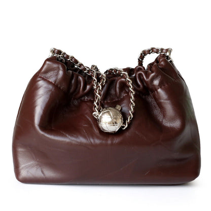 Small Mini Ruched Real Leather Clutch Pouch Purse Shoulder Bag w/ Chain Fashion