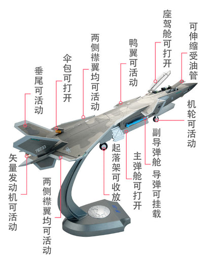 1:35 56CM Chinese J-20B Stealth Fighter Airplane Diecast Military Aircraft Model