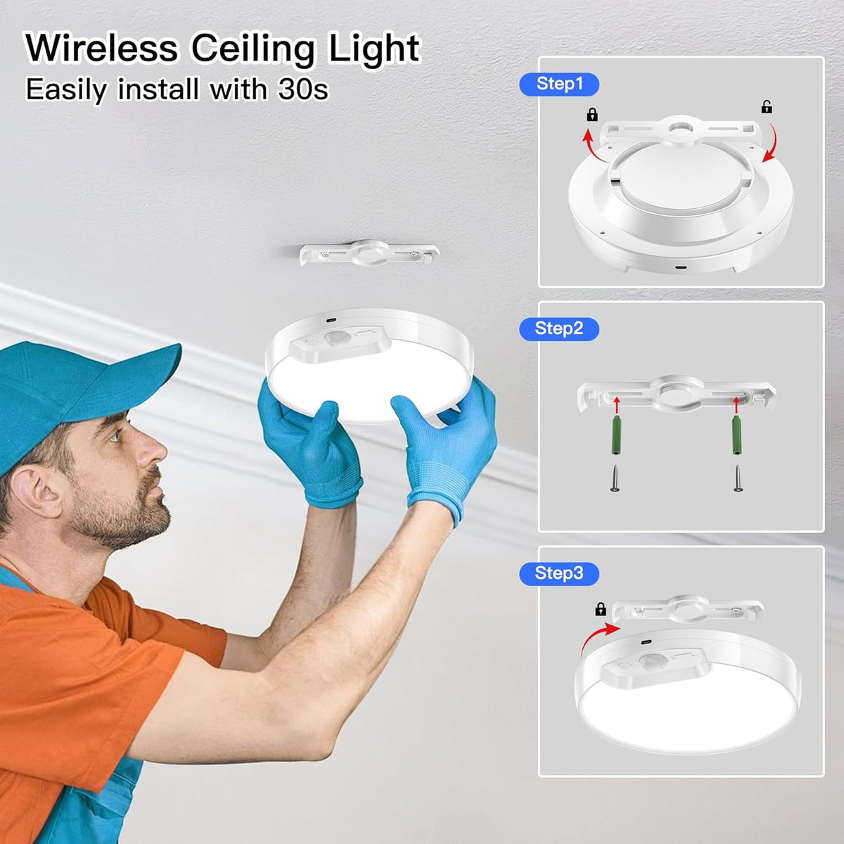 Newly Upgraded Rechargeable Ceiling Light – 8000Mah Battery-Operated Wireless Mo