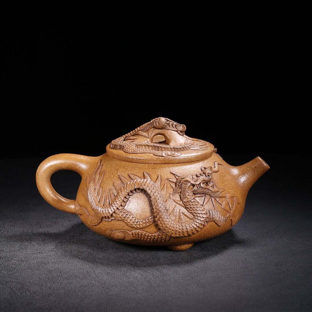 Chinese Yixing Zisha Clay Handmade Exquisite Teapot（龙石瓢 底款：曼希陶艺）