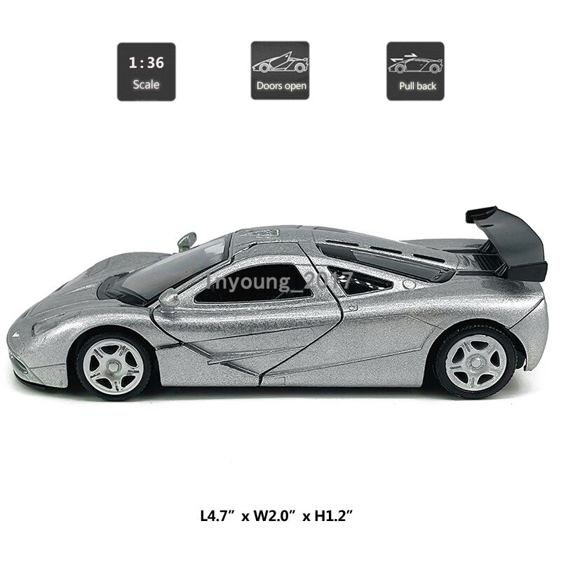 McLaren F1 1:36 Diecast Model Car Toy Vehicle Boys Toys for Kids Gifts Silver