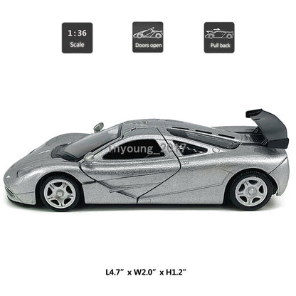 McLaren F1 1:36 Diecast Model Car Toy Vehicle Boys Toys for Kids Gifts Silver