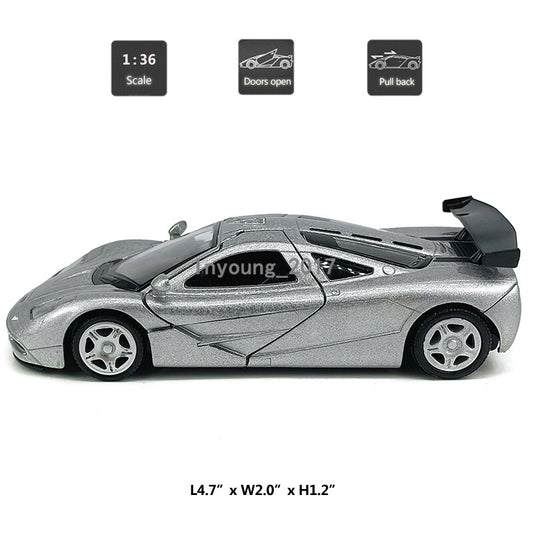 McLaren F1 1:36 Diecast Model Car Toy Vehicle Boys Toys for Kids Gifts Silver