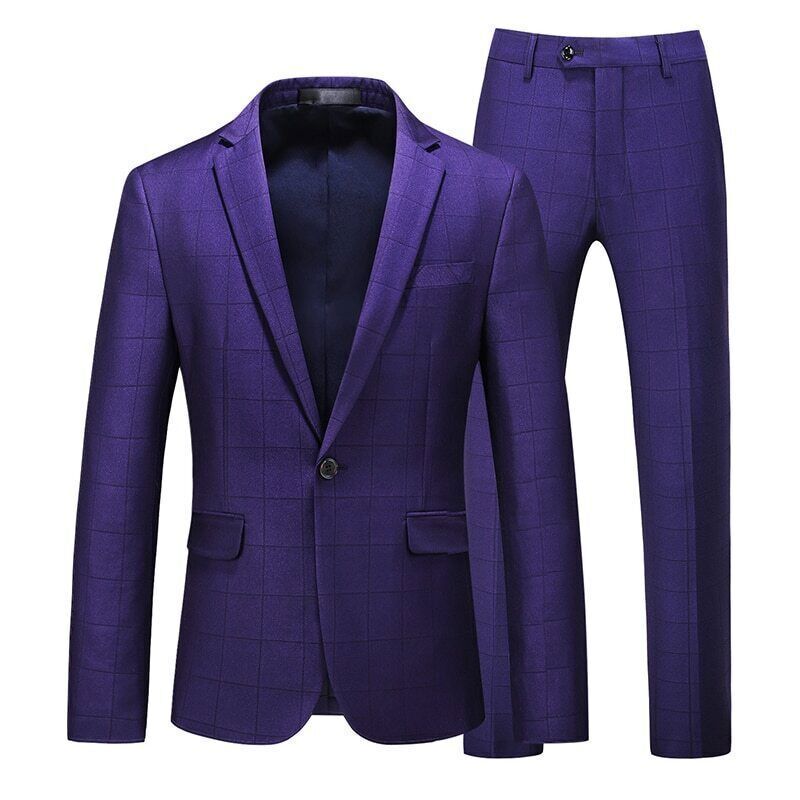 Men Plaid Suits Coat+Pants 2 Pieces Sets Men's Party Wedding Groomsmen Suit