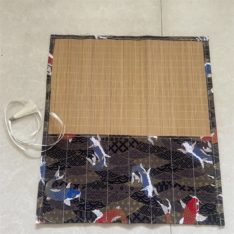 Retro Painting Brushes Holder Storage Bamboo Rolling Bag Calligraphy Pens Case