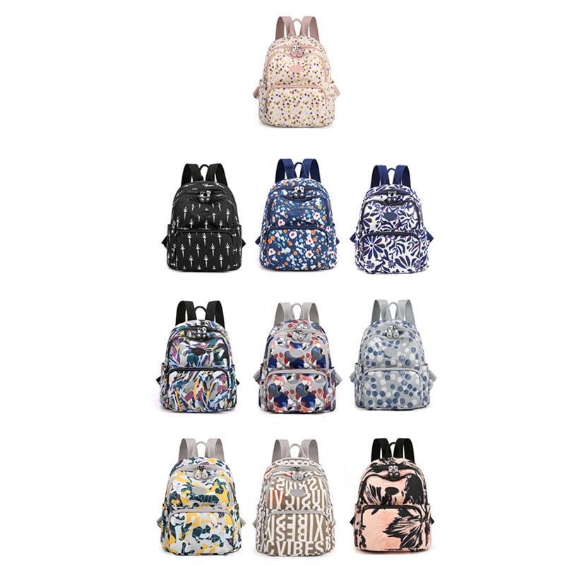 Small Backpacks Waterproof Flower Printing Shoulder School Bags Nylon Rucksack