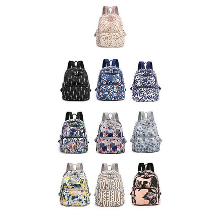 Small Backpacks Waterproof Flower Printing Shoulder School Bags Nylon Rucksack