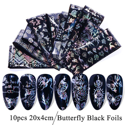 Nail Art 10Pcs Matte Metallic Foils Gold Silver Mirror Starry Paper Gel Stickers