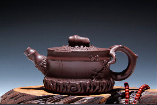Yixing Zisha Purple Clay Mud Pottery Handmadebamboo Root 290ml Tea Pot Teapot