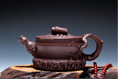 Yixing Zisha Purple Clay Mud Pottery Handmadebamboo Root 290ml Tea Pot Teapot