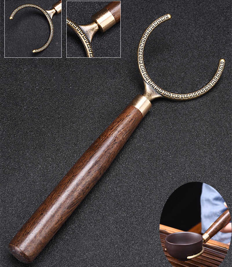 Classical Chadao Tea Accessories 6pcs Porcelain Vase Ebony Wood Cup Holder Spoon