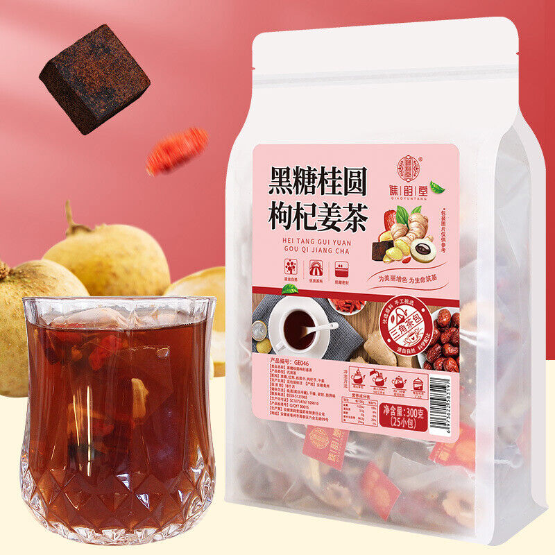 Chinese Black Sugar Longan Red Dates Wolfberry Ginger Herb Fruit Tea Teabag 300g