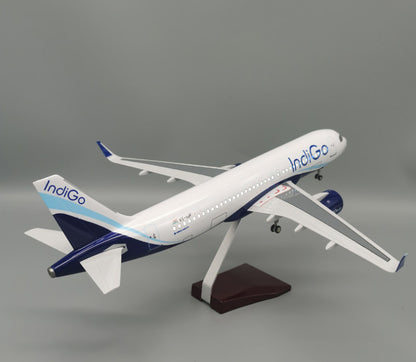 47CM Indigo AIRBUS A320neo Plane Led Sound-controll Light Resin Aircraft Model