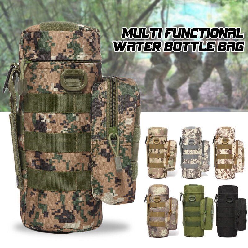 Tactical Molle Water Bottle Pouch Kettle Climbing Waist Shoulder Bag Outdoor
