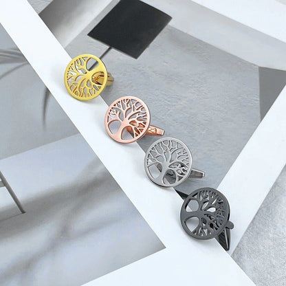 Men Cufflinks Life Tree Stainless Steel Shirt Wedding Groomsmen Tie Clip Jewelry
