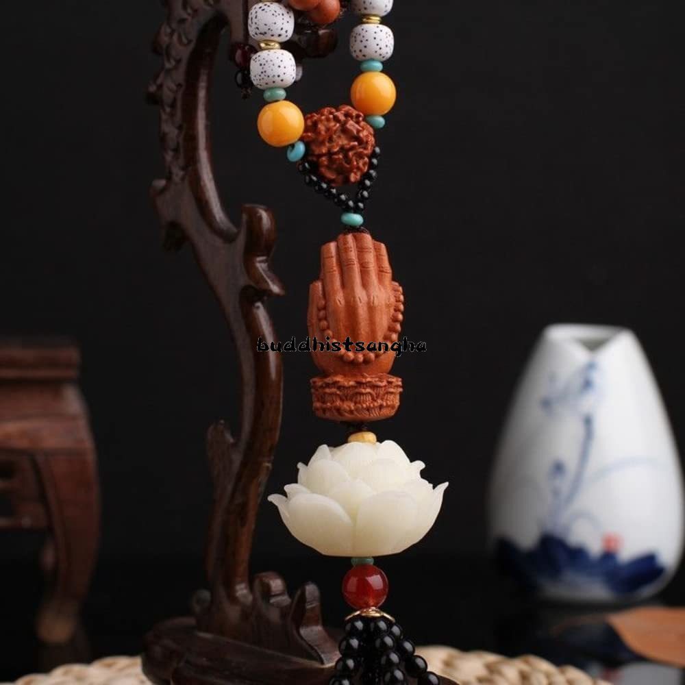 High-end Peachwood Carved Buddha Statue Lotus Hanging Decorations