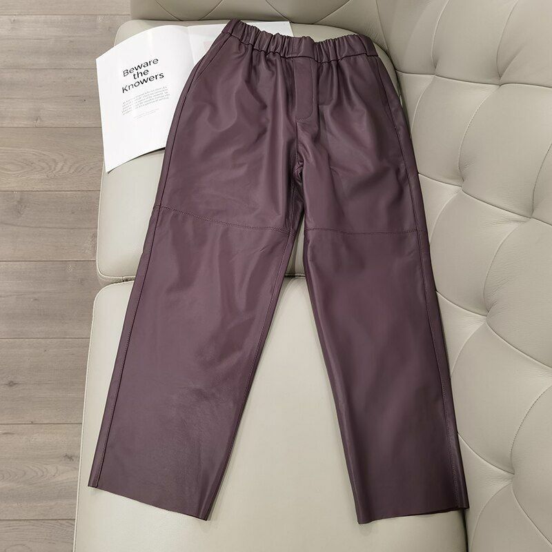 Women Pants Real Leather Leather Trousers High Waist Harem Plus Size Streetwear