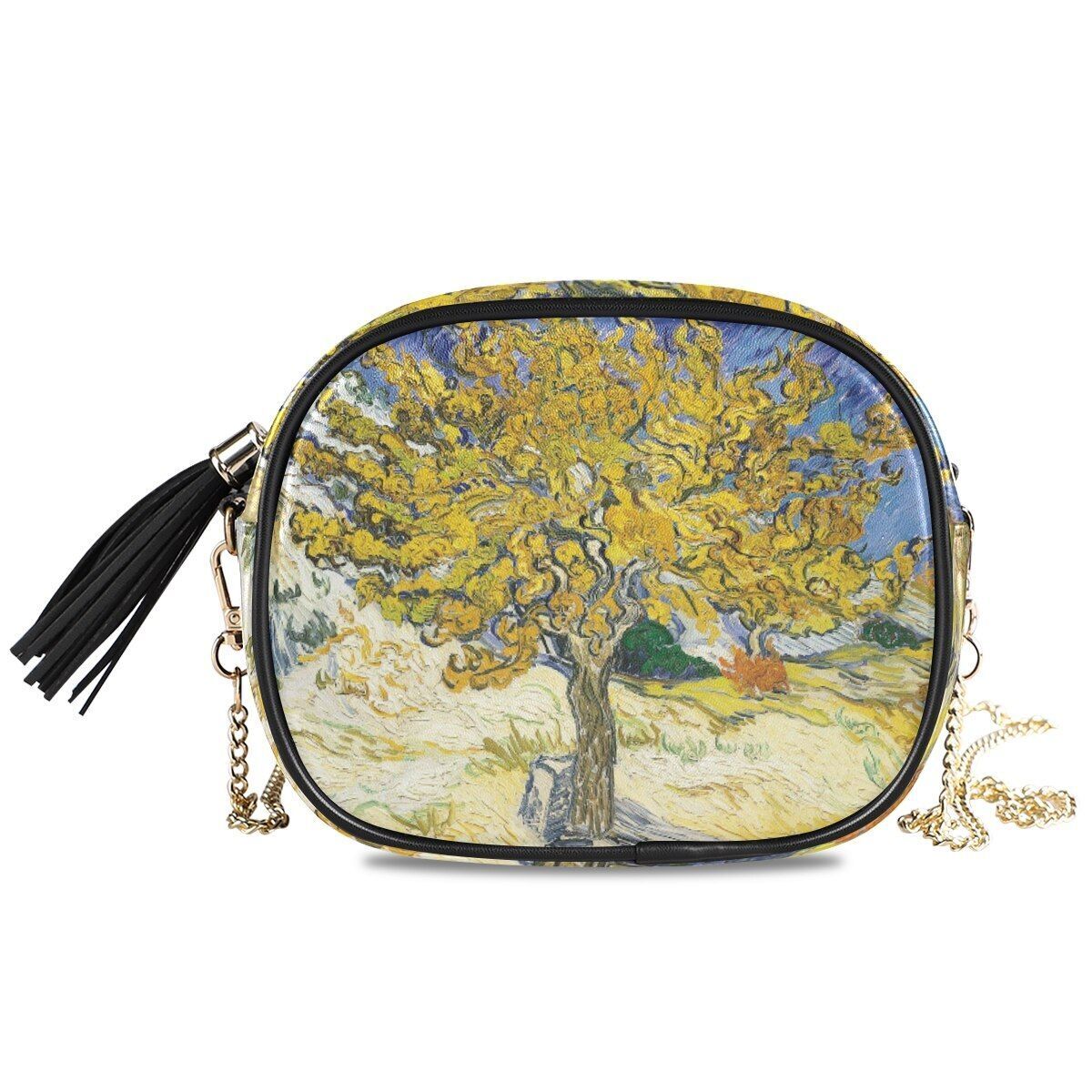 Small Shoulder Bag Retro Synthetic Leather Oil Painting Handbag Purse Crossbody