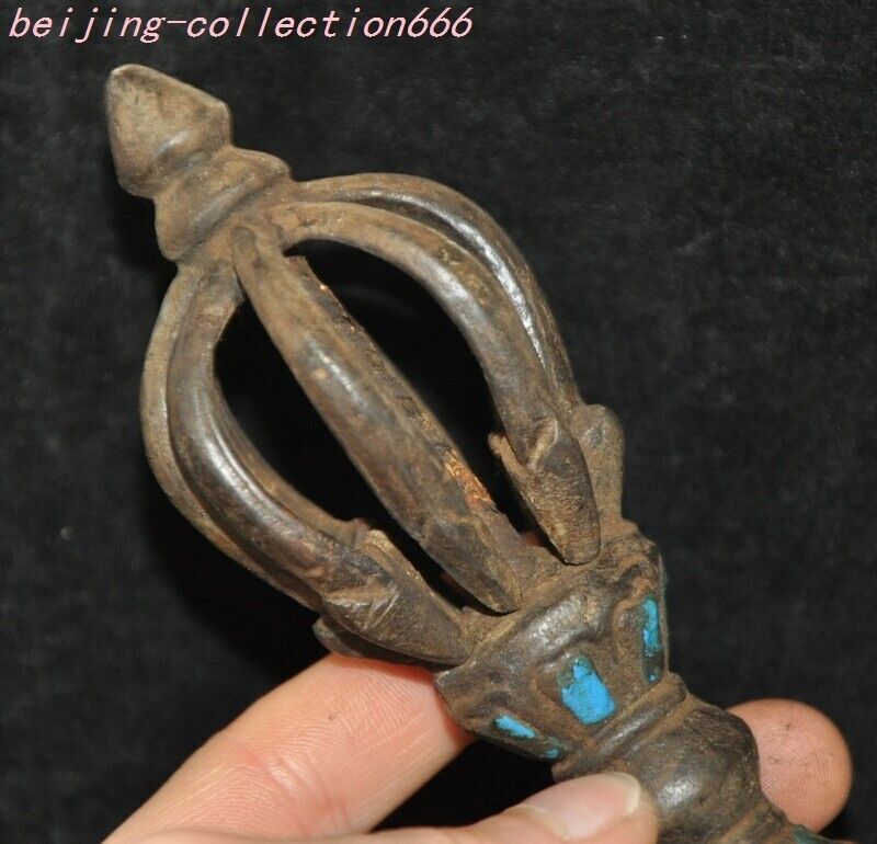 7"Old Tibet Buddhism Temple Bronze Dorje Vajra Phurpa Faqi Dagger
