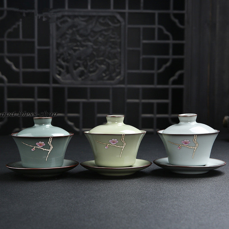 Yuanyao Craft Gaiwan Porcelain Tureen Handpainted Floral Covered Bowl With Lid