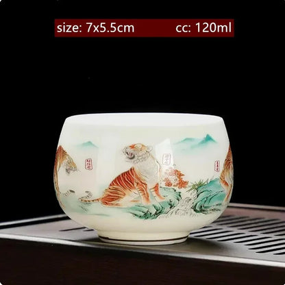 Lamb Fat Jade White Porcelain Tea Cup Handmade Portable Ceramic Teacup Tea Set