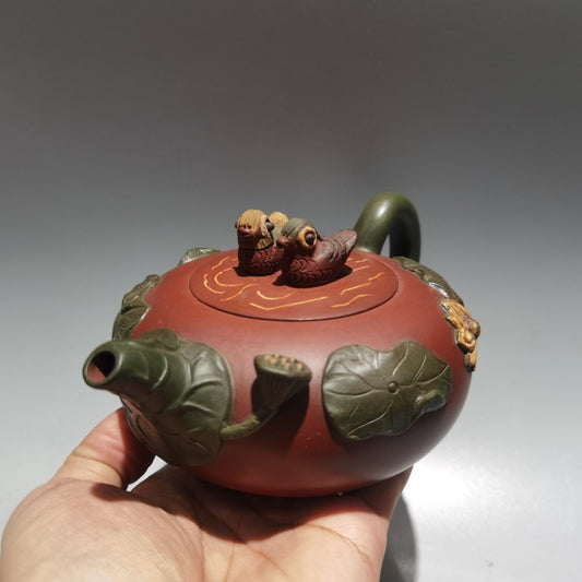 Chinese Yixing Zisha Clay Handmade Exquisite Kung Fu Tea Set Teapot 品名：鸳鸯壶 低款：蒋蓉