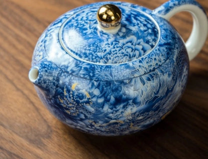 Handmade Tea Set Ceramic Tea Pot Matching Cup Dragon Print Color Enamel Craft