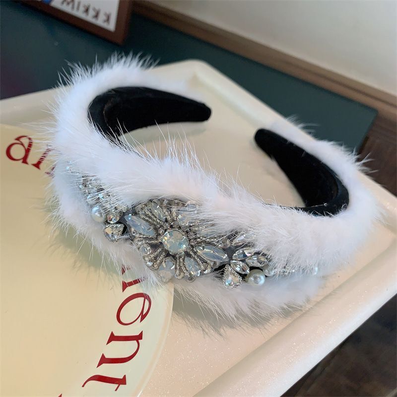Women Headband Luxurious Faux Fur Crystal Hairband Casual Adult Hair Accessories