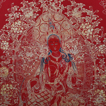 36" Tibet Tibetan Cloth Silk Red Tara Guanyin Kwan-yin Tangka Thangka Painting