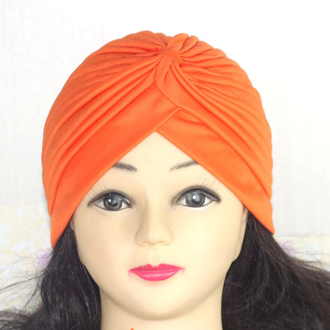 Women Stretchy Turban Hat Muslim Hat Solid Color Wrap Hijab Knotted Indian Caps