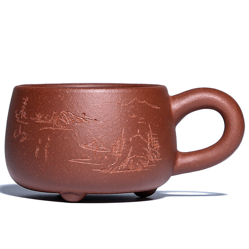 true yixing zisha clay tea cup with handle marked office cup 110ml hand carved