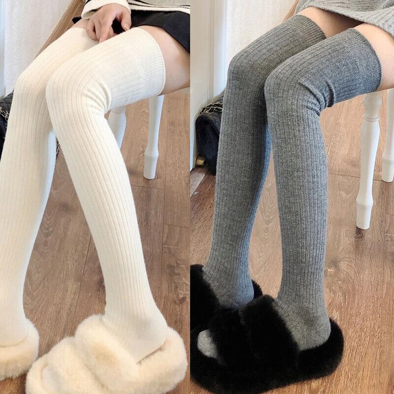 Women Long Socks 1-2 Pairs Wool Cashmere Stockings Girls Autumn Winter Warm Knee