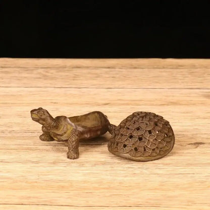 Vintage Red Copper Tortoise Incense Holder Burner Small Tea Pet Animal Turtle