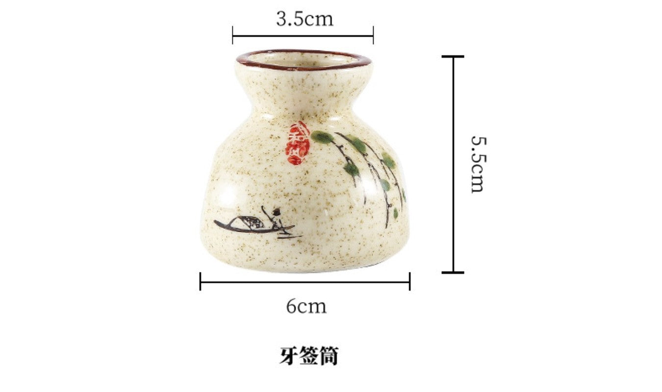 Vintage Ceramic Household Toothpick Box Chinese Style Mini Storage Bottle