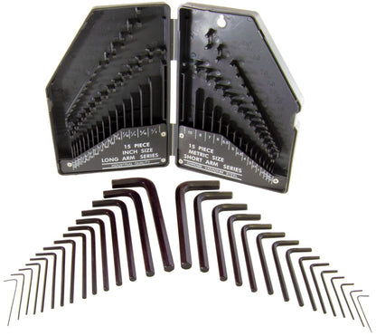 30 Piece Hex Wrench Set, Popular Inches and Metric Sizes with Gray Storage Case