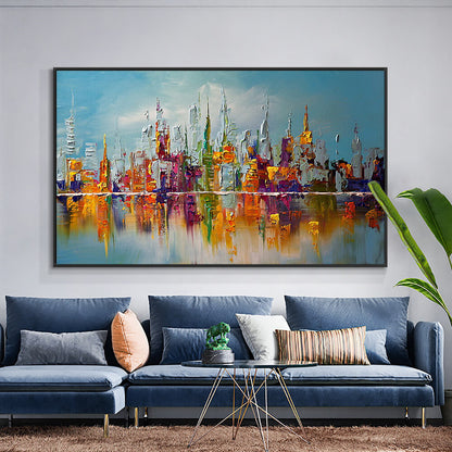 Abstract Colorful Large City Building Painting Handpainted Oil Painting Canvas