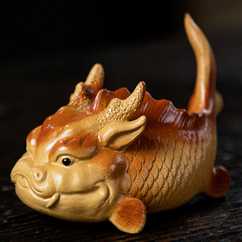 11cm Purple Clay Tea Pet Lucky Arowana Statue Ornaments Home Tea Set Decoration