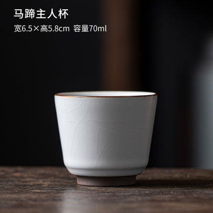 1pc Ru Kiln Moon White Tea Cup, Tea Cup, Cracked Ice, Cracked Ceramic Tea Cup