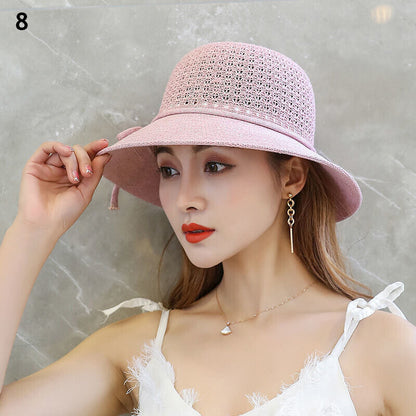 Women's Bow Large Floppy Folding Wide Brim Cap Sun Straw Summer Beach Hat New