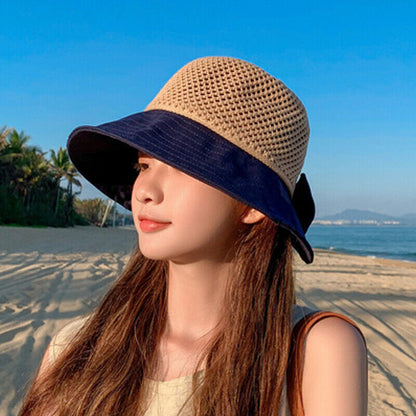 Women Ladies Summer Sun Beach Straw Hat Floppy Wide Brim Foldable Cap Bucket Hat