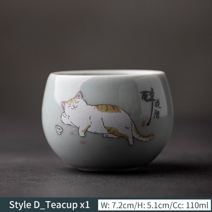 Cute Cat Ceramic Tea Cups Porcelain Kung Fu Tea Cup 110ml