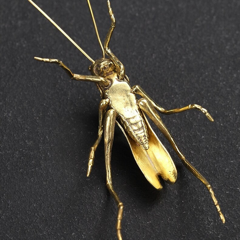 Brass Grasshopper Statue Animal Insect Figurines Tea Pet Table Decor