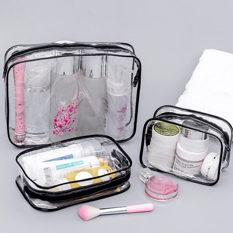 Cosmetic Bag Transparent Clear Zipper Black Makeup Organizer Travel Cases S/M/L