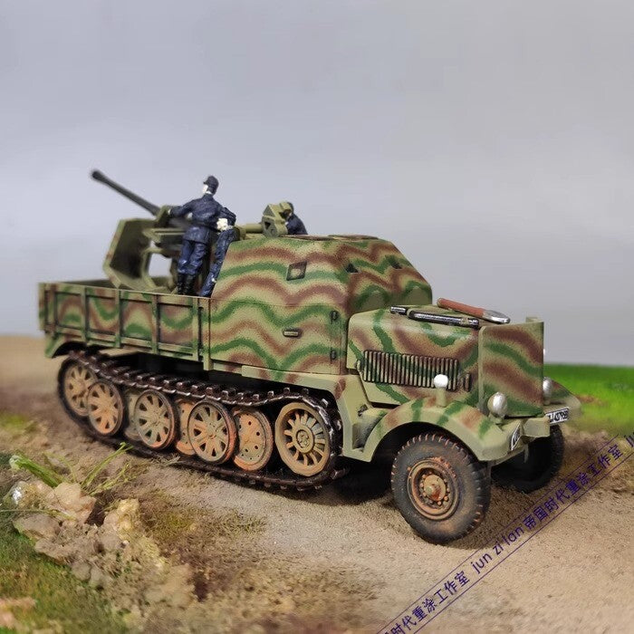 Small Scale Half-Track Truck Air Defense Sd.Kfz.7/2 Flak37 Camouflage Tank Model