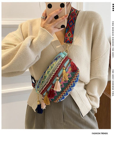 Saddle Bag Retro Tassel Small Bag Fashion Wide Shoulder Strap Chest Bags Large
