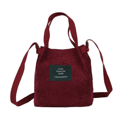 Retro Corduroy Canvas Simple Literary Shoulder Bucket Cloth Bag Purse 19*20*12CM