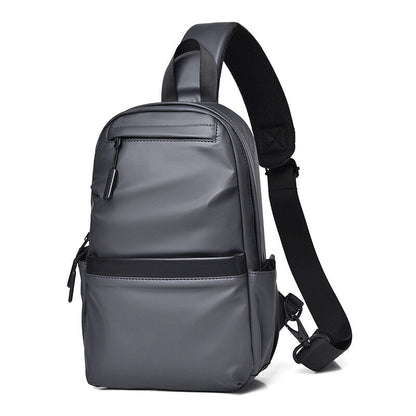 Chest Sling Bag PU Leather Travel Single Shoulder Crossbody Bag Black Gray Mens